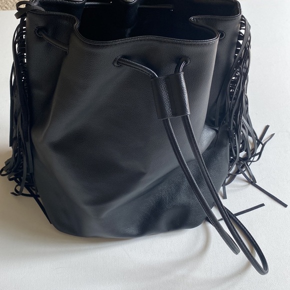 Victoria's Secret Fashion Show Fringe Faux Leather Tassel boho Backpack in Black - Picture 6 of 16